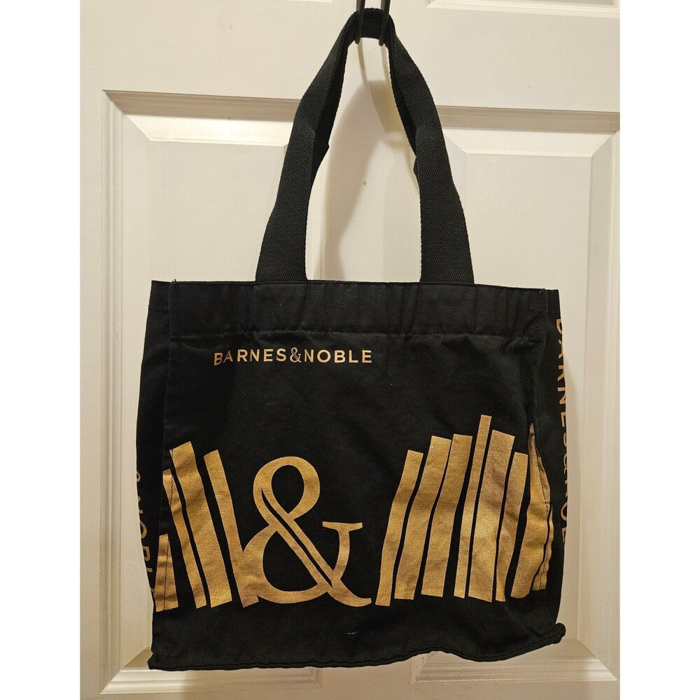 Barnes & Noble Book Bag Tote Bag Black and Gold Inside Pocket Heavy Duty Bag